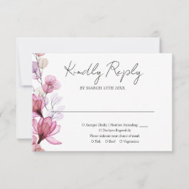 Dusty Roos Transparant Bloemen Monogram Bruiloft RSVP Kaartje