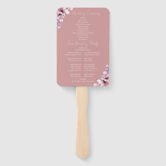Dusty Roos Transparant Bloemen Trouwprogramma Handwaaier (Achterkant)