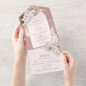Dusty Roos Tropical Pampas Grass Orchids Wedding All In One Uitnodiging (Afscheurbaar)