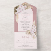 Dusty Roos Tropical Pampas Grass Orchids Wedding All In One Uitnodiging (Binnen)