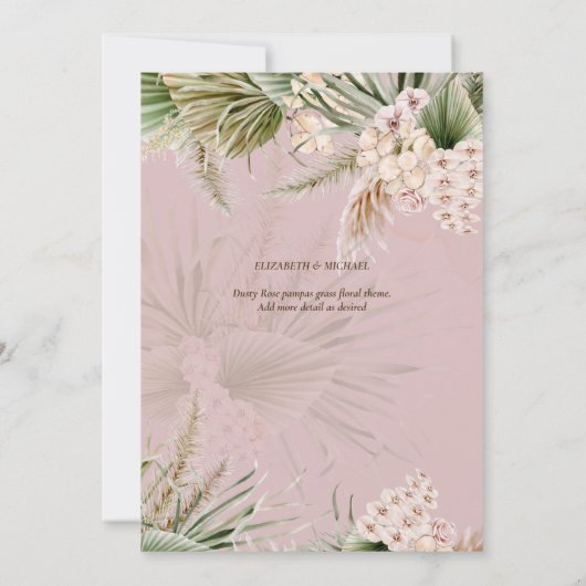 Dusty Roos Tropical Pampas Grass PHOTO Wedding Sav Save The Date (Achterkant)