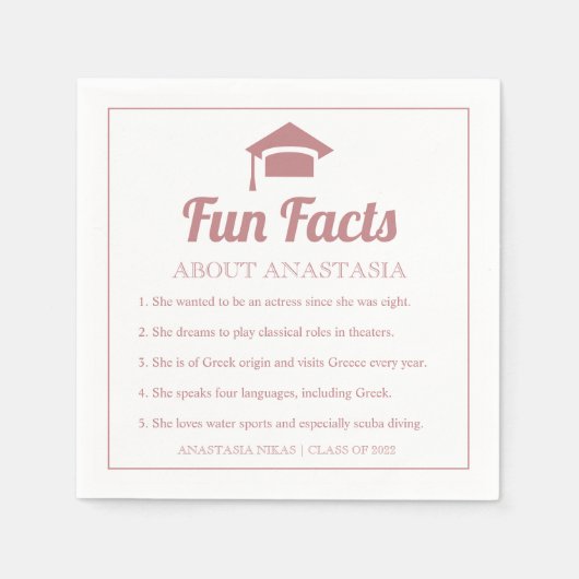 Dusty roos typografie Fun Facts graducap Servet (Voorkant)
