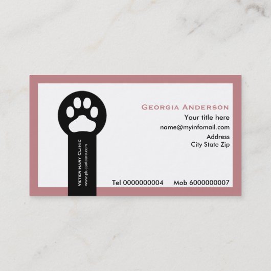 Dusty roos Vet/Veterinary Clinic minimalist Visitekaartje (Achterkant)