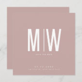 Dusty Roos Vierkante Monogram Bruiloft Save the Da (Voorkant / Achterkant)