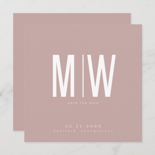 Dusty Roos Vierkante Monogram Bruiloft Save the Da (Voorkant / Achterkant)