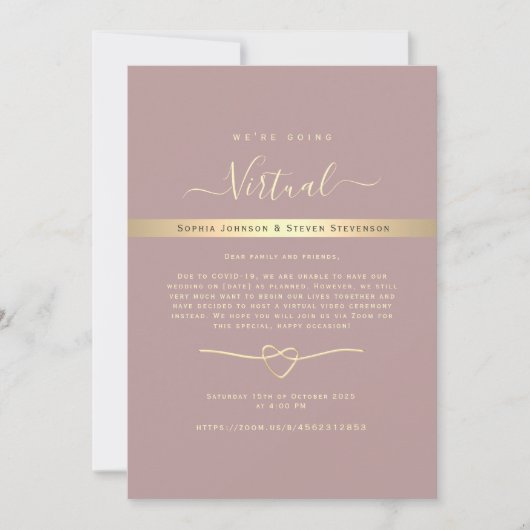 Dusty Roos Virtual Wedding Invitation Kaart (Voorkant)