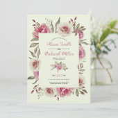 Dusty roos waterverf bloem lijst bloemenbruiloft kaart (Staand voorkant)