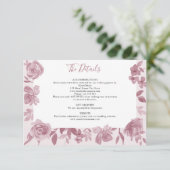 Dusty Roos Waterverf Bloemen bruiloft Details Informatiekaartje (Staand voorkant)