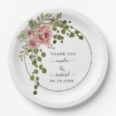 Dusty roos waterverf bloemen Dank je bruiloft Papieren Bordje (Voorkant)