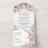 Dusty Roos Waterverf Blush Pink Flowers Weddenscha All In One Uitnodiging (Binnen)
