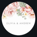 Dusty Roos Waterverf Floral Wedding Ronde Sticker<br><div class="desc">Dusty Roos Waterverf Floral Wedding Classic Ronde Sticker Zie bijpassend collectie in Niche en Nest Store</div>