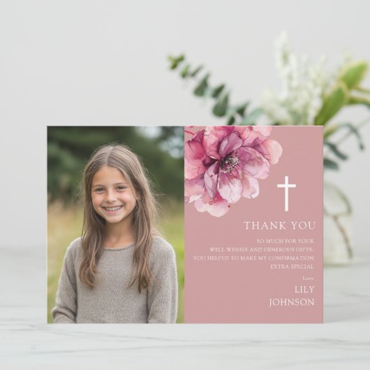 Dusty Roos Waterverf Flower Fotobevestiging Bedankkaart (Staand voorkant)