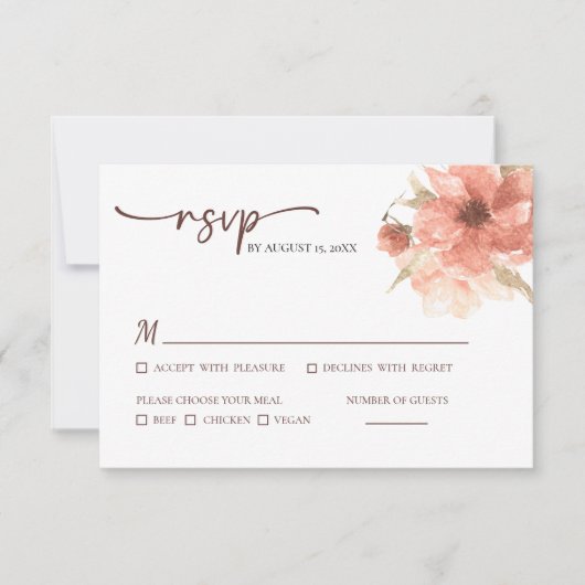 Dusty Roos Waterverf Flower Wedding RSVP Kaart (Voorkant)