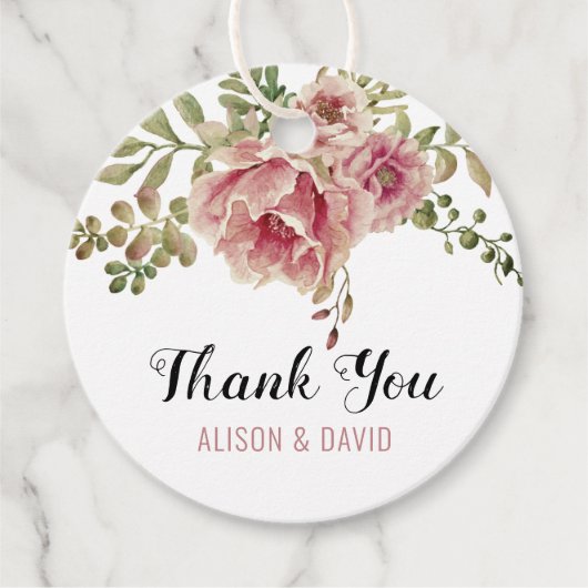 Dusty roos waterverf Flowers bruiloft Dank u Bedankjes Labels (Voorkant)