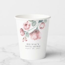 Dusty Roos Waterverf Flowers Elegant Party Shower Papieren Bekers