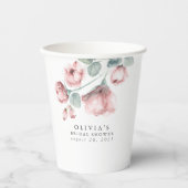 Dusty Roos Waterverf Flowers Elegant Party Shower Papieren Bekers (Voorkant)