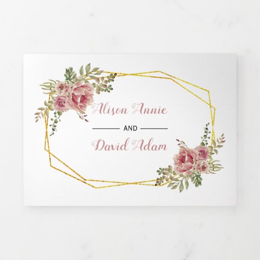 Dusty roos waterverf Flowers typografie bruiloft Drieluik Uitnodiging (Cover)