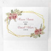 Dusty roos waterverf Flowers typografie bruiloft Drieluik Uitnodiging (Binnenzijde eerst)