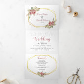 Dusty roos waterverf Flowers typografie bruiloft Drieluik Uitnodiging (Binnen)