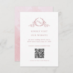 Dusty Roos Waterverf Monogram QR Code/RSVP Online Informatiekaartje