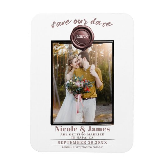 Dusty Roos Wax Seal Foto Bruiloft Save the Date Magneet (Verticaal)