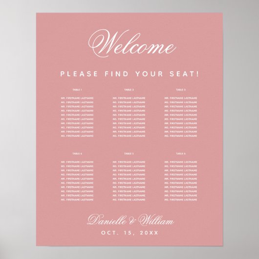 Dusty Roos Wedding 6 Table Roze Zitkuur Poster (Voorkant)