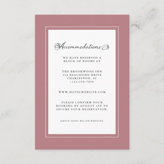 Dusty Roos Wedding Detail Modern Chic Borders Informatiekaartje (Voorkant)