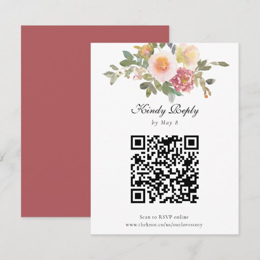Dusty Roos Wedding Elegant Floral QR Code Online RSVP Kaartje (Voorkant / Achterkant)