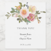 Dusty Roos Wedding Elegant Floral Script Bedankt Wijn Etiket (Enkel label)