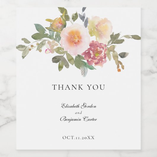 Dusty Roos Wedding Elegant Floral Script Bedankt Wijn Etiket (Enkel label)