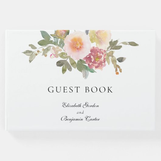 Dusty Roos Wedding Elegant Floral Script Custom Gastenboek (Voorkant)