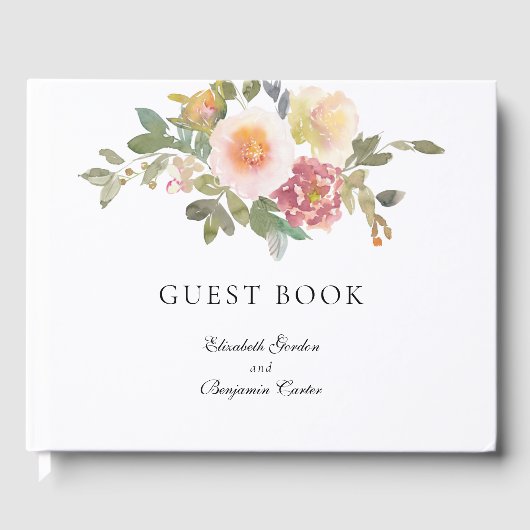 Dusty Roos Wedding Elegant Floral Script Custom Gastenboek (Voorkant)