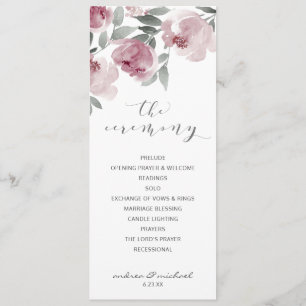 Dusty Roos Wedding Mauve Waterverf Programmakaart