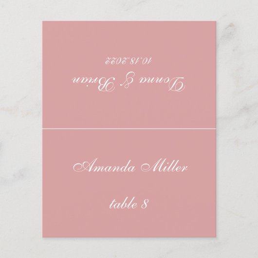 Dusty Roos Wedding Place Card - Gedrukte gastnaam (Voorkant)
