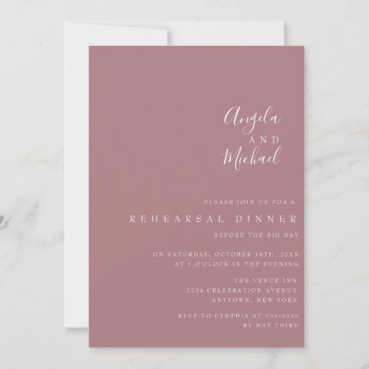 Dusty Roos Wedding Rehearsal Dinner Invitations Kaart (Voorkant)