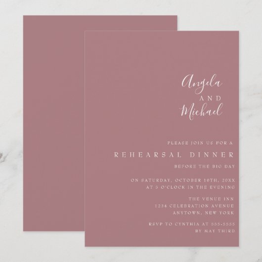 Dusty Roos Wedding Rehearsal Dinner Invitations Kaart (Voorkant / Achterkant)