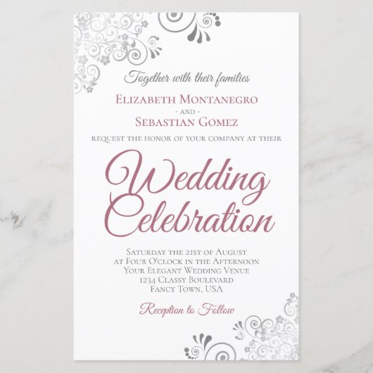 Dusty Roos & White BUDGET bruiloft Uitnodigen Groo (Voorkant)