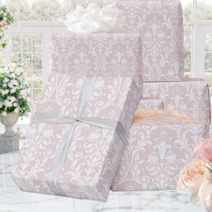 Dusty Roos White Damask Elegant Wedding Cadeaupapier