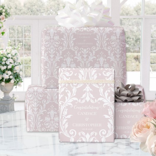 Dusty Roos White Damask voeg naam toe en is gefeli Cadeaupapier