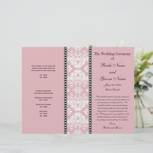 Dusty Roos White Damask Wedding Program (Staand voorkant)