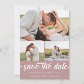 Dusty Roos White Elegant Bold Script Photo Collage Save The Date (Voorkant)