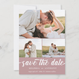 Dusty Roos White Elegant Bold Script Photo Collage Save The Date