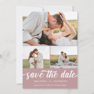 Dusty Roos White Elegant Bold Script Photo Collage Save The Date