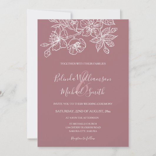 Dusty Roos White Floral Line Art | Weddenschap Kaart (Voorkant)