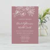 Dusty Roos White Floral Line Art | Weddenschap Kaart (Staand voorkant)
