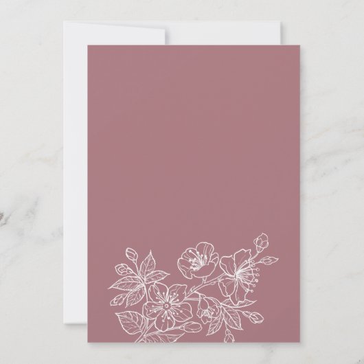 Dusty Roos White Floral Line Art | Weddenschap Kaart (Achterkant)