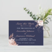 Dusty Roos White Floral Navy Blue Save the Date (Staand voorkant)