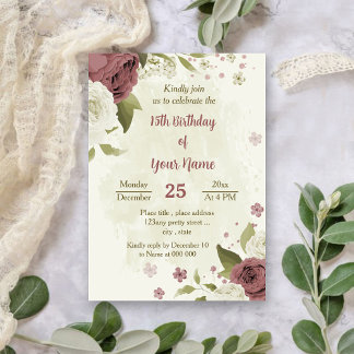 Dusty roos White Flowers Botanical Birthday Kaart