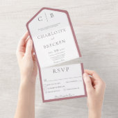 Dusty Roos & White Monogram Minimale Dinner All In One Uitnodiging (Afscheurbaar)