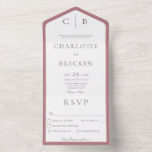 Dusty Roos & White Monogram Minimale Dinner All In One Uitnodiging (Binnen)